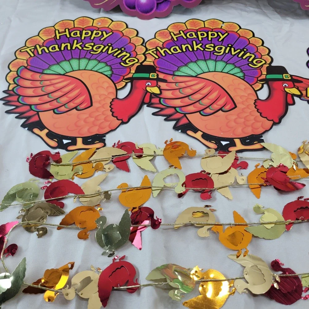 7 Amscan Thanksgiving Cutouts Party Decorations Turkey Pumpkin Garland